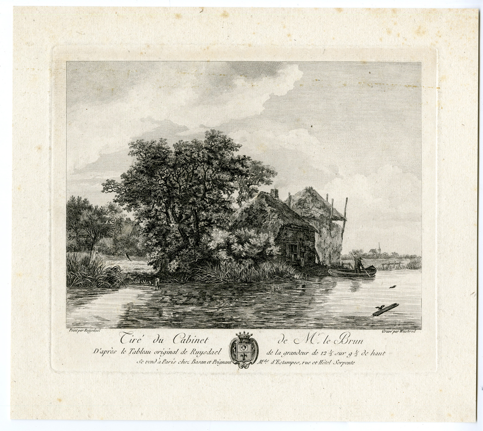 , Antique Print-RIVER LANDSCAPE-DUTCH-FARM-Ruysdael-Weisbrod-1792, Pictura Antique Prints
