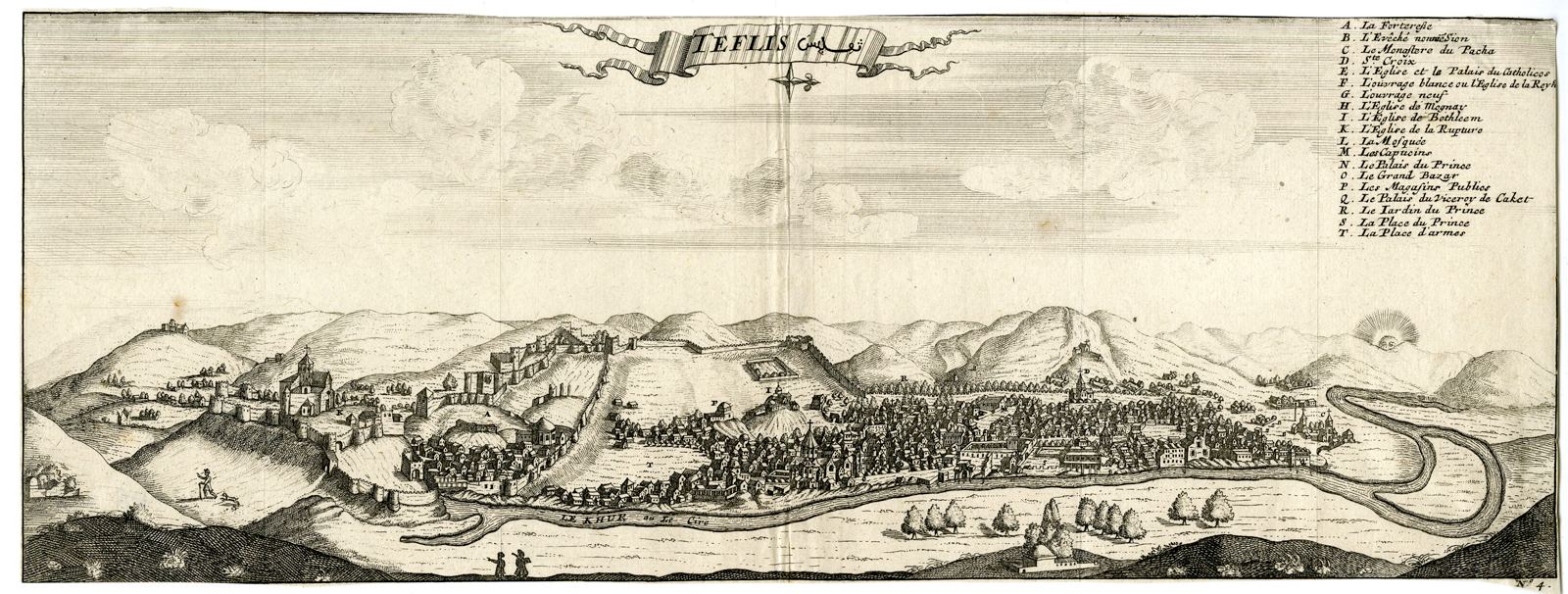 , Rare Antique Print-PANORAMA-VIEW-TIBLISI-GEORGIA-Chardin-1672, Pictura Antique Prints