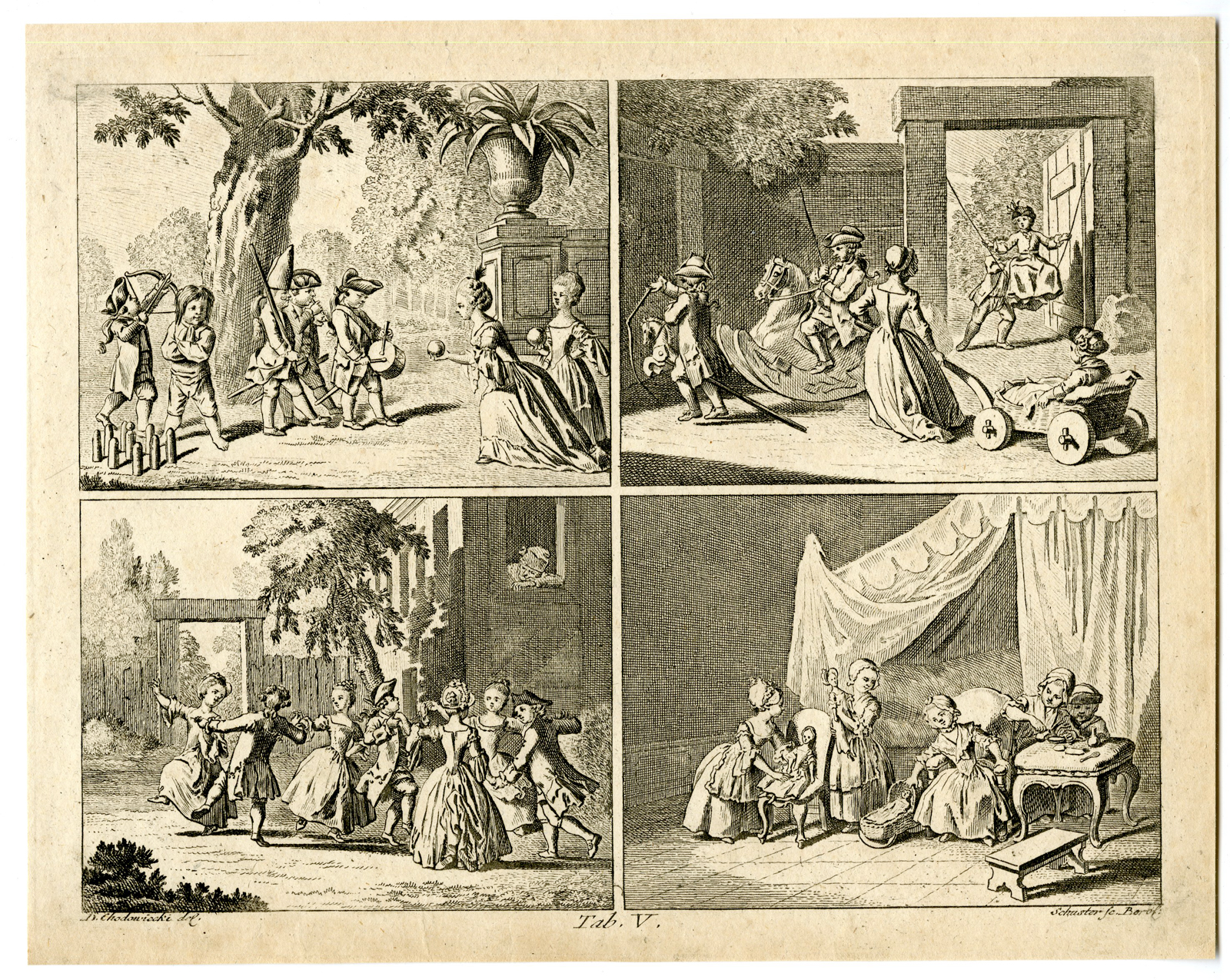 , Antique Print-CHILDREN PLAY-GAME-Chodowiecki-Basedow-1770, Pictura Antique Prints
