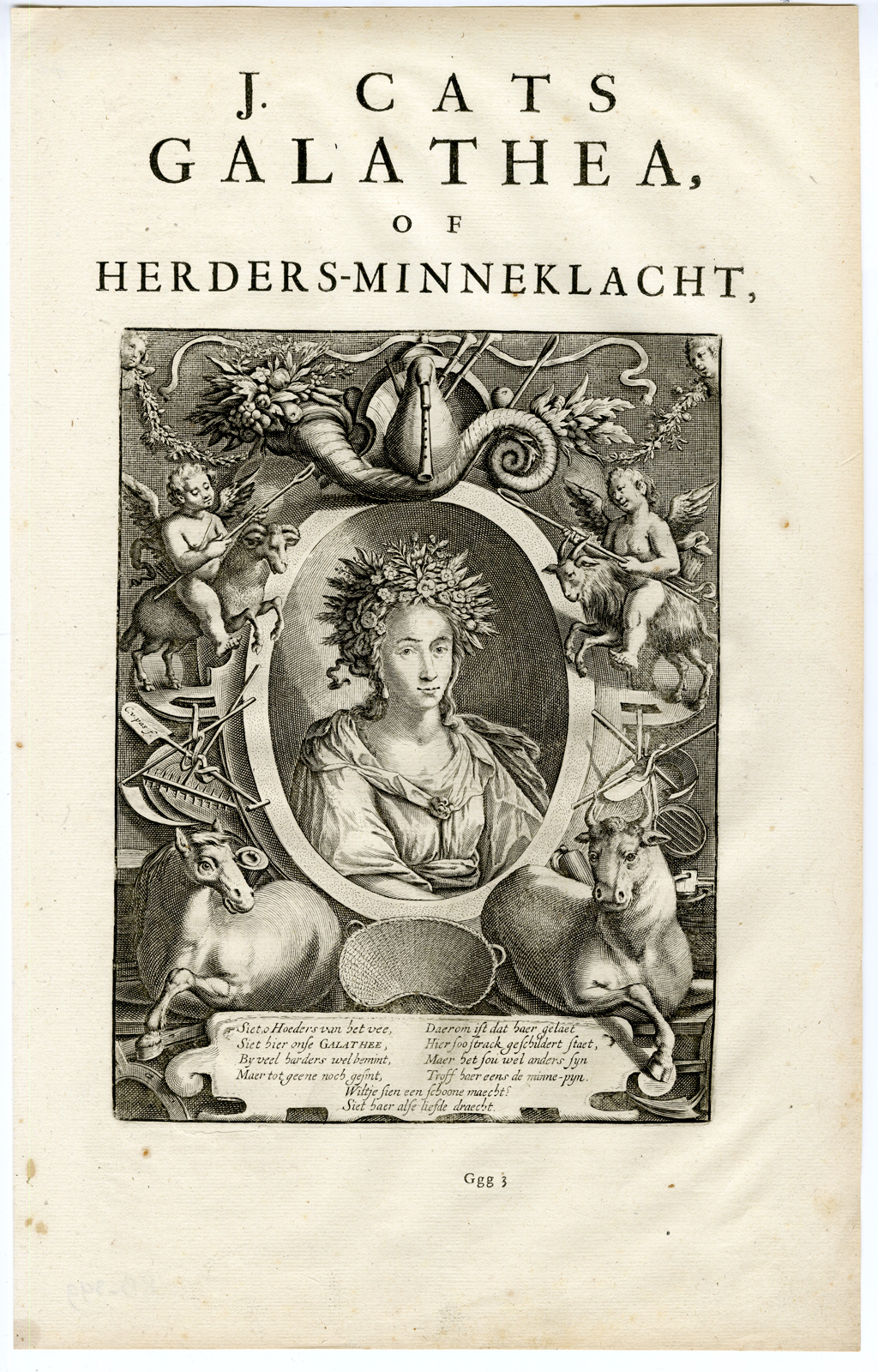 , Antique Print-SHEPERDESS-GALATHEA-Jacob Cats-c.1700, Pictura Antique Prints