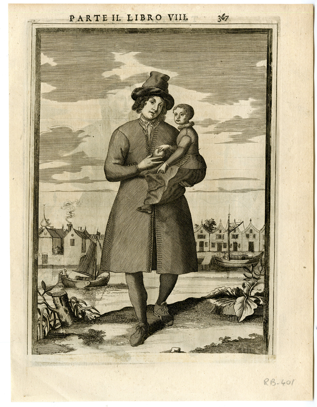 , Antique Print-DUTCH DRESS-PARENTS-CHILDREN-Swidde-c.1690, Pictura Antique Prints