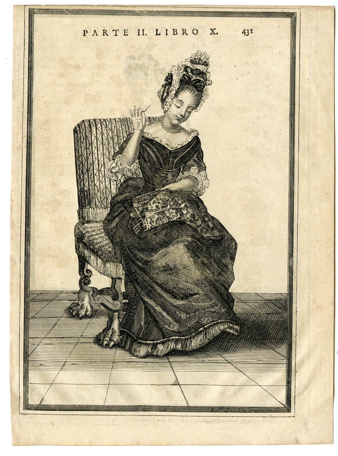 , Antique Print-EMBROIDERING-FEMALE-Swidde-c.1690, Pictura Antique Prints