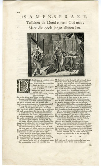 Antique Print-DEATH-OLD MAN-SKELETON-COFFIN-Jacob Cats-c.1700