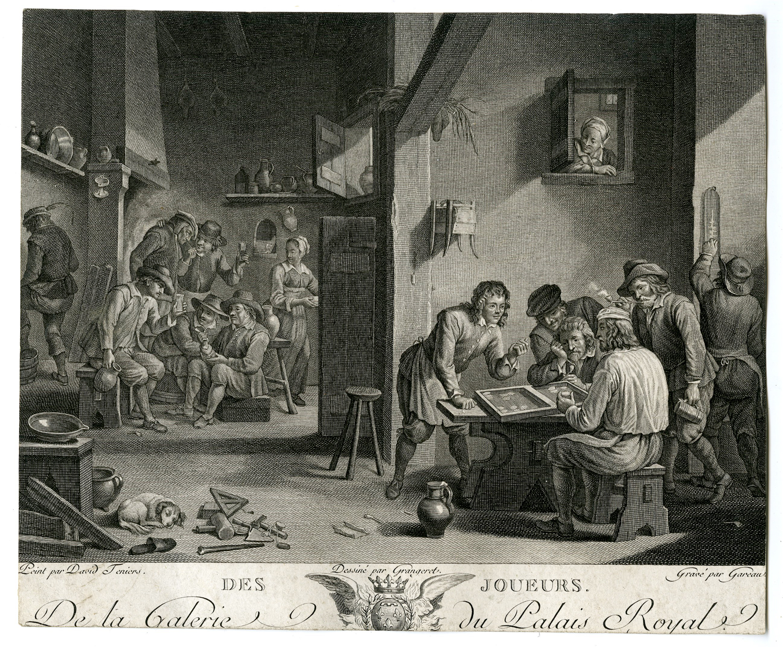 , Antique Print-TRIC-TRAC PLAYERS-TAVERN-SMOKERS-Teniers-Gareau-18th.c., Pictura Antique Prints