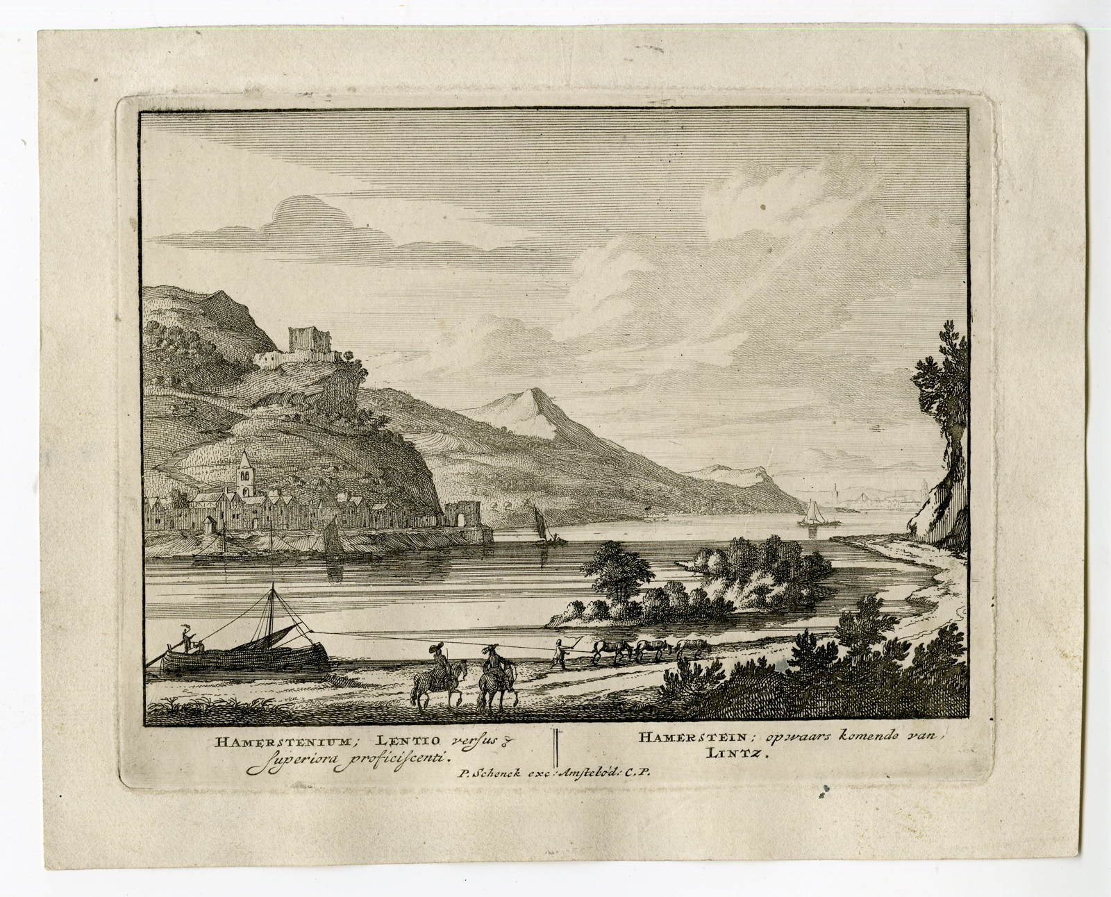 , Antique Print-HAMERSTEIN-RHINE RIVER VIEW-Schenk-van Call-c.1690, Pictura Antique Prints