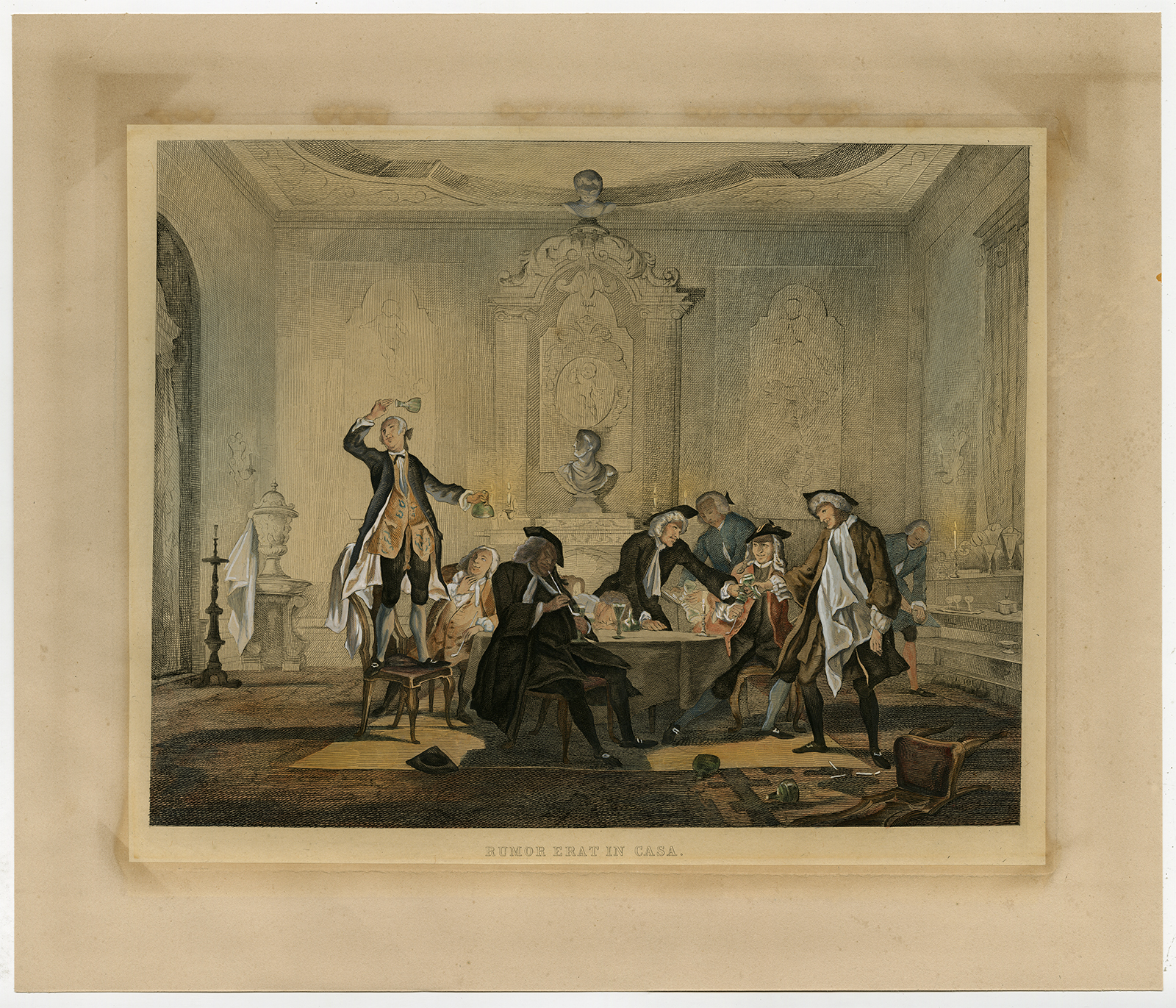 , 5 Antique Master Prints-GENTLEMEN’S NIGHT-NELRI SERIES-Troost-Bruining-1850, Pictura Antique Prints