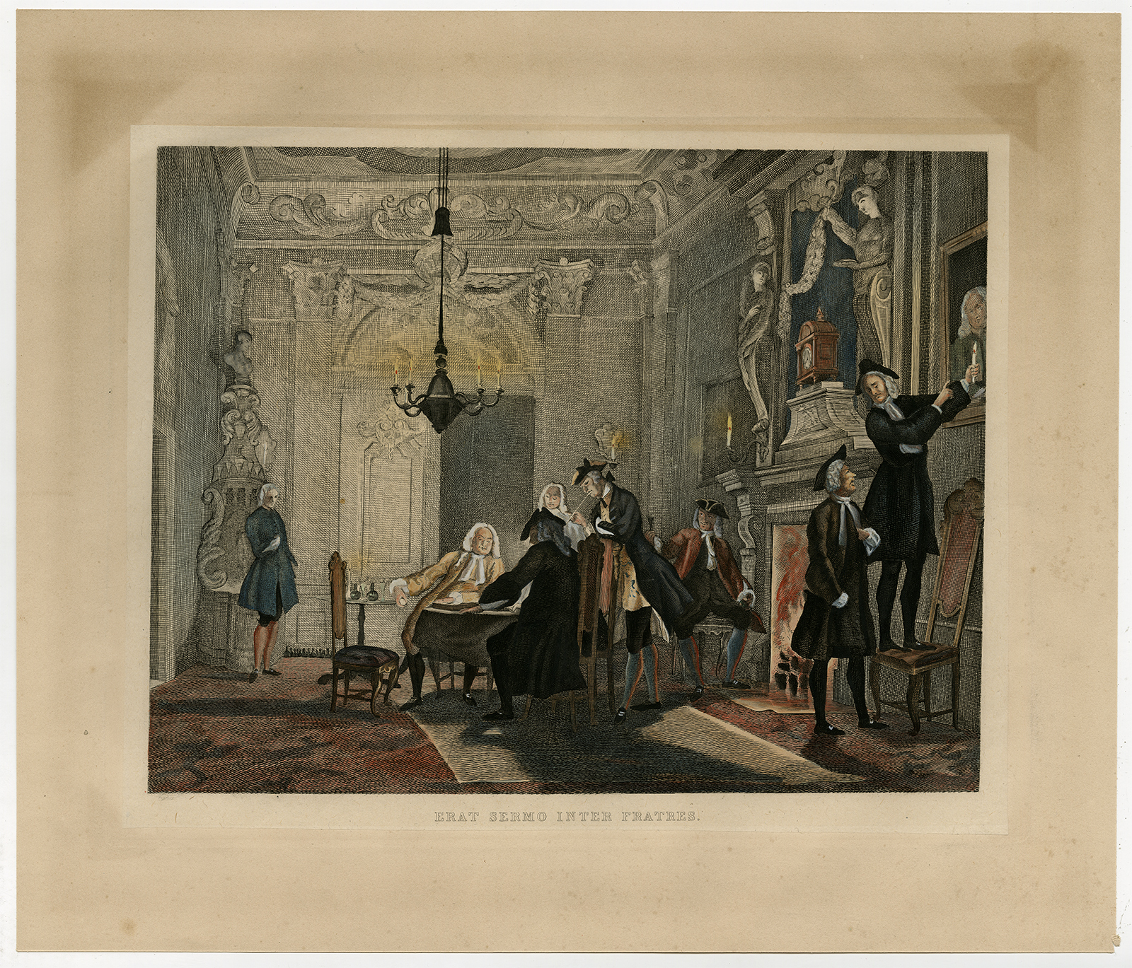 , 5 Antique Master Prints-GENTLEMEN’S NIGHT-NELRI SERIES-Troost-Bruining-1850, Pictura Antique Prints