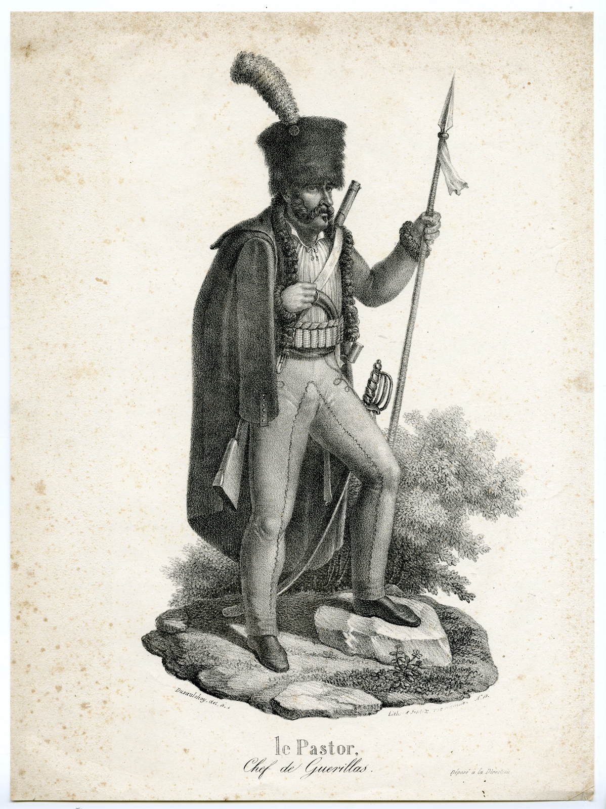 , Rare Antique Print-LE PASTOR-GUERILLA CHIEF-Dusaulchoy-c.1825, Pictura Antique Prints
