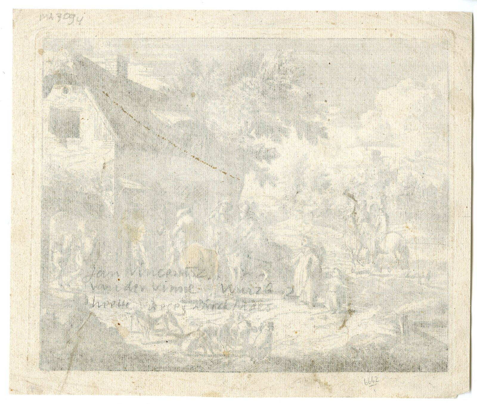 , Rare Antique Print-HUNTING-HORSEMEN AT AN INN-LANDSCAPE-van der Vinne-17th.c., Pictura Antique Prints