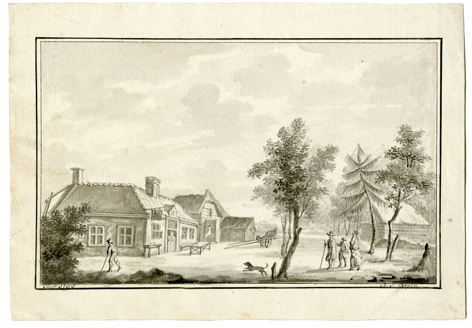 , Antique Drawing-RIJSWIJK-HISTORIC VIEW-WITTENBURG INN-Pieper-1798, Pictura Antique Prints
