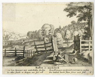 Rare Antique Print-LANDSCAPE-TRAVELLERS-PEDLAR-Anonymous-c. 1720