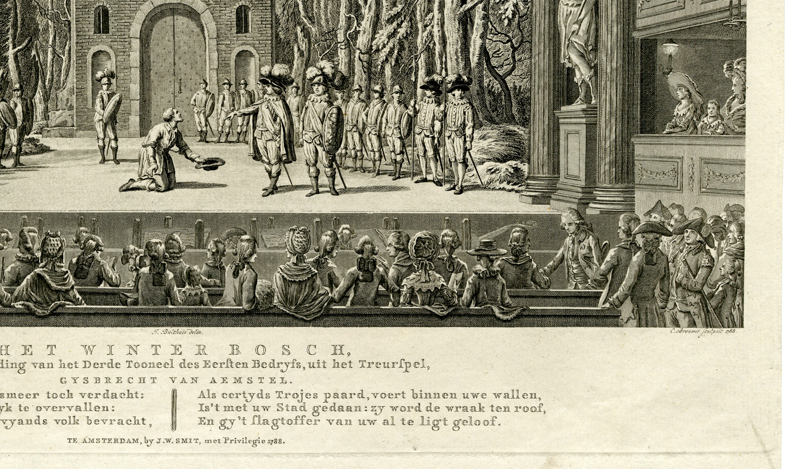 , Antique Print-STAGE DECOR-THEATRE-GYSBECHT VAN AMSTEL-Groen-Brouwer-1788, Pictura Antique Prints