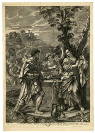 Antique Master Print-ELIEZER AND REBECCA AT WELL-Maratti-van Audenaerd-c.1700