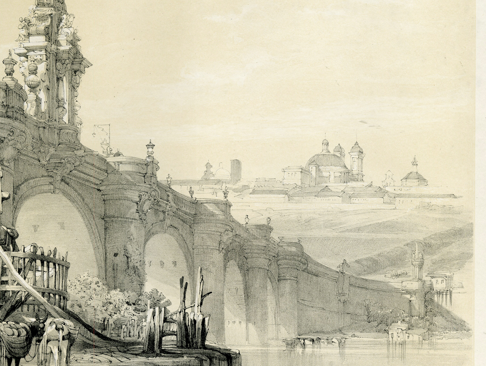 , Antique Print-VIEW-TOLEDO BRIDGE-MADRID-Roberts-Forster-1837, Pictura Antique Prints