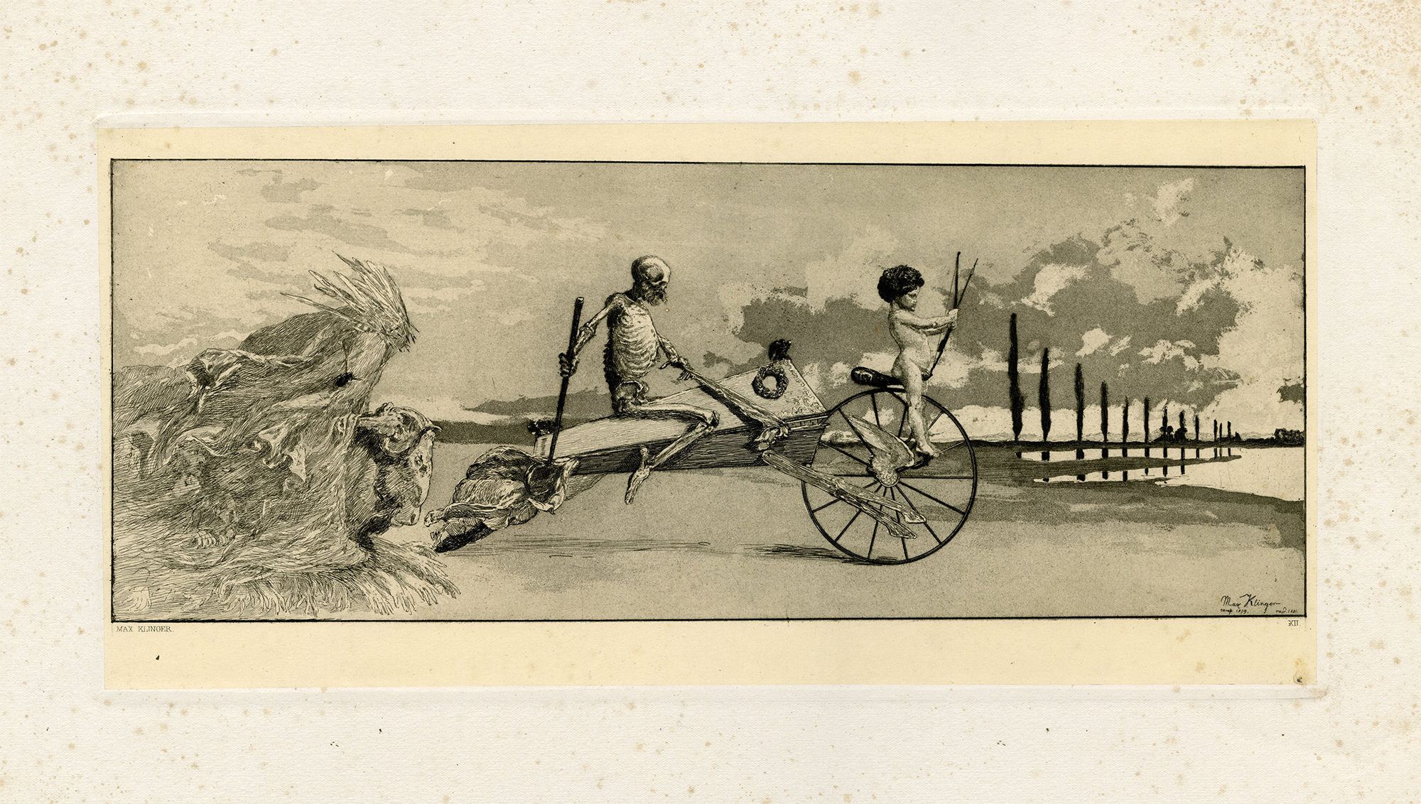 , Antique Master Print-AMOR-DEATH-SKELETON-GHOST-Max klinger-1881, Pictura Antique Prints