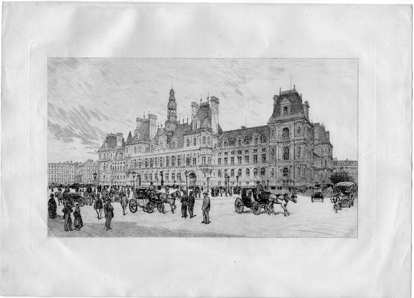 , Antique Print-LOUVRE-VIEW-PARIS-FRANCE-CARRIAGE-Martial Potemont-1883, Pictura Antique Prints