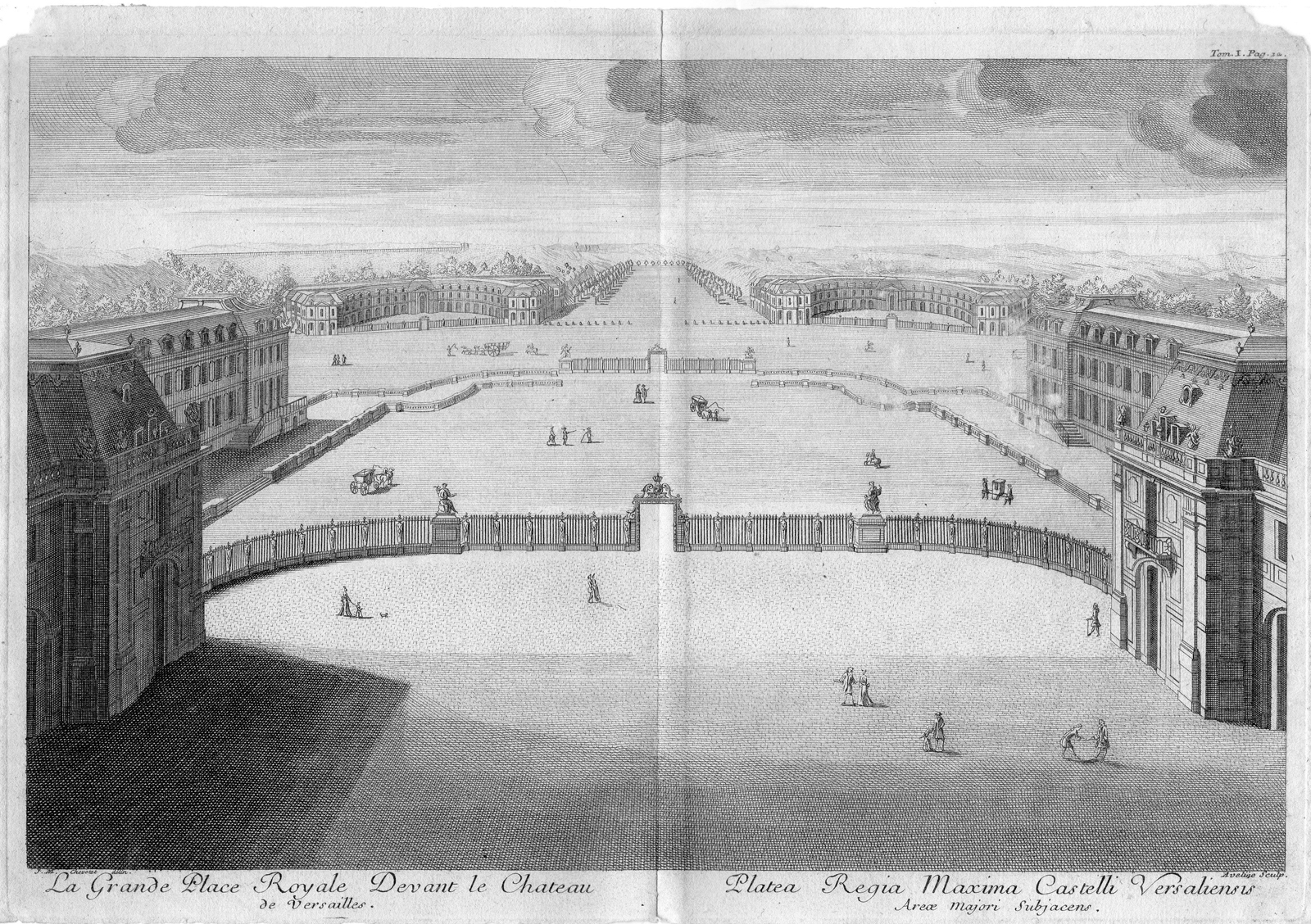 , Antique Print-VERSAILLES-PARIS-FRANCE-VIEW-Chevotet-Aveline-1720, Pictura Antique Prints