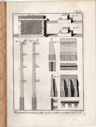 6 Antique Prints-MASONRY-BRICK LAYING-ARCHTECTURE-Diderot-Benard-c. 1750