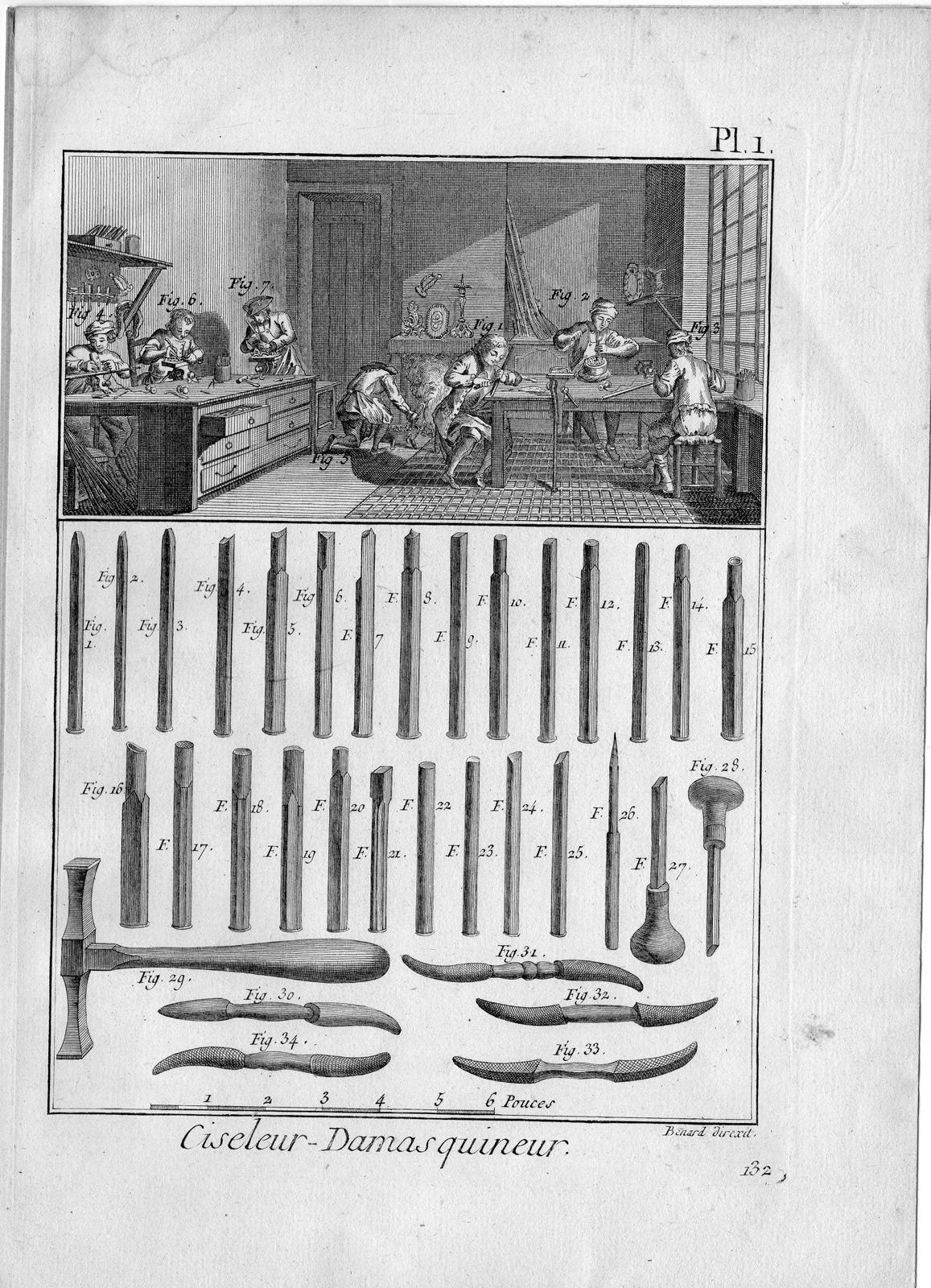 , 2 Antique Prints-CISELEUR-DAMASQUINEUR-METAL-ENGRAVING-Diderot-Benard-c. 1750, Pictura Antique Prints