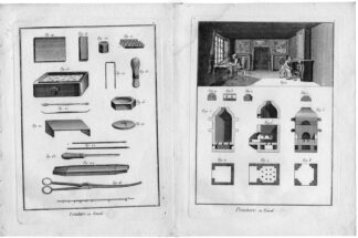 2 Antique Prints-ENAMEL PAINTING-WORKSHOP-TOOLS-Diderot-c. 1750