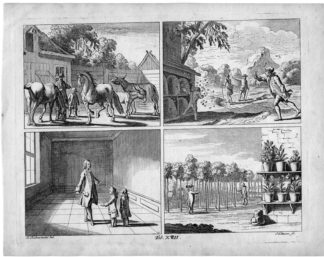 Antique Print-HORSES-BEES-BEEHIVE-GARDEN-CHILDREN-Chodowiecki-Schleuen-c.1750