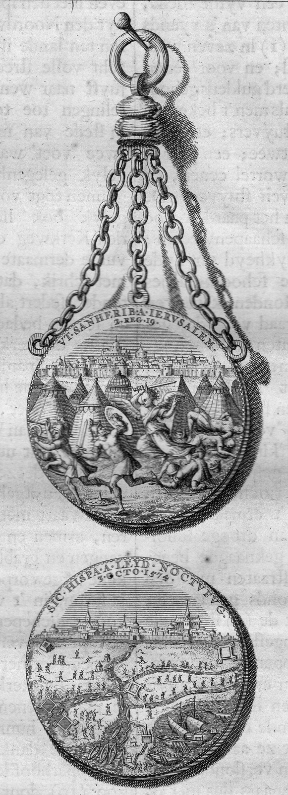 , Antique Print-MEDAL-SIEGE OF JERUSALEM-LEIDEN-CHAIN-Anonymous-c. 1730, Pictura Antique Prints
