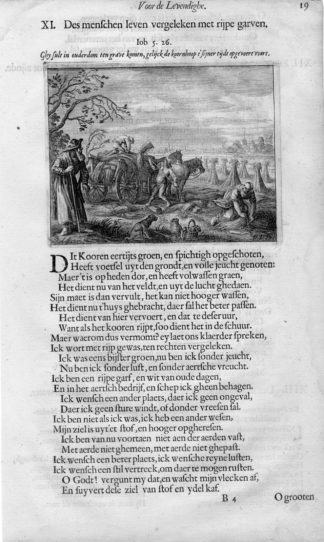 Antique Print-FARMER-CORN-WAGON-HORSE-BINDING-Cats-van de Venne-1656
