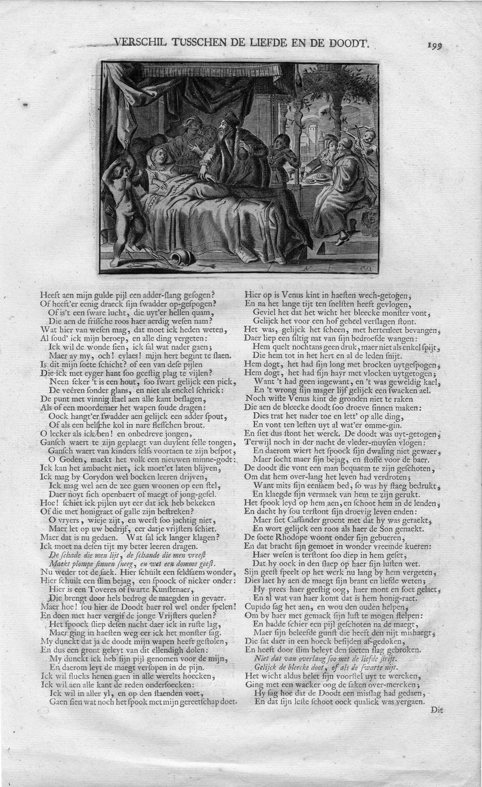 , Antique Print-CUPID-ARROW-DEATH-SKELETON-SKULL-GRAVE-Cats-van de Venne-1657, Pictura Antique Prints