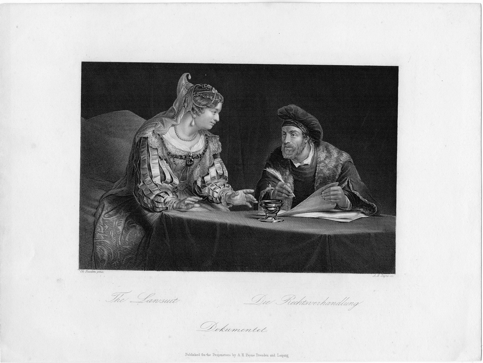 , Antique Print-THE LAWSUIT-LAWYER-Pauditz-Payne-1845, Pictura Antique Prints