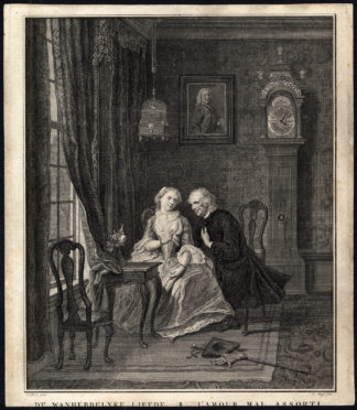 Antique Master Print-SATIRE-UNDESIRED LOVE-AGE DIFFERENCE-Tanjé-Troost-1700