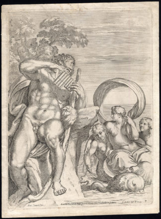 Antique Master Print-POLYPHEMUS-GALATEA-DOLPHIN-NYMPH-Cesio-Carracci-ca. 1650