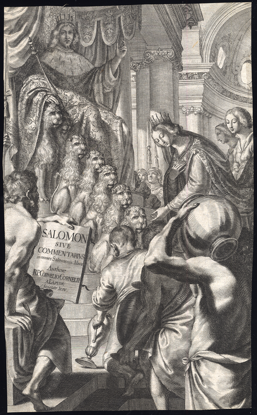 , Antique Master Print-FRONTISPIECE-QUEEN OF SHEBA-SOLOMON-Huret-1635, Pictura Antique Prints