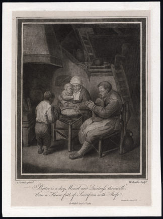 Antique Master Print-FAMILY-KITCHEN-INTERIOR-Baillie-Ostade-1784
