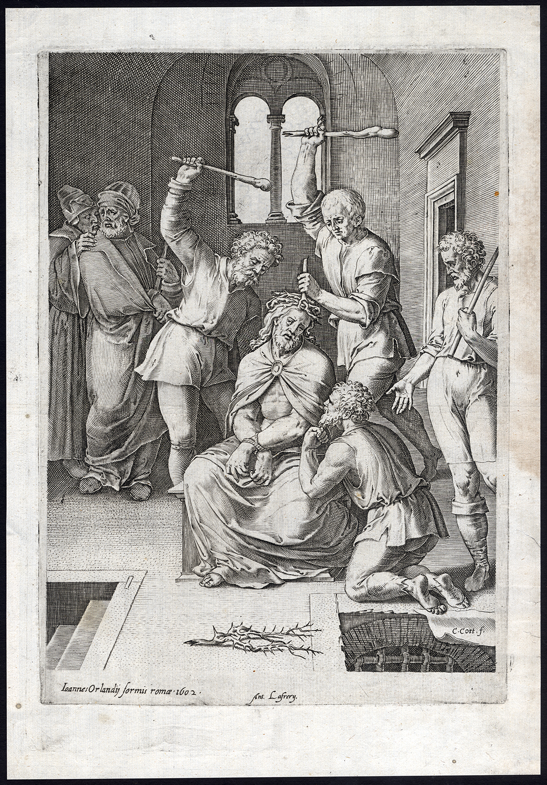 , Antique Master Print-CHRIST-CROWN OF THORNS-Cort-1602, Pictura Antique Prints