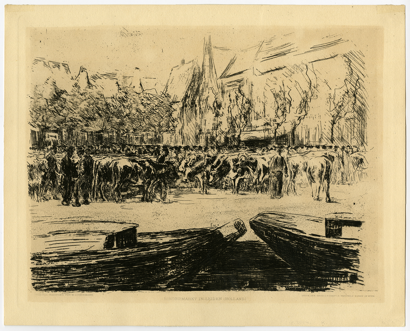 , Original Print-RINDERMARKT IN LEIDEN-CATTLE MARKET-Liebermann-ca. 1900, Pictura Antique Prints