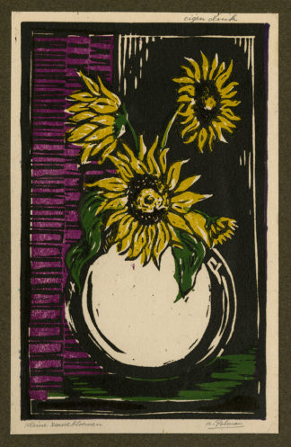 Antique Print-VASE-SUNFLOWERS-Polman-ca. 1940