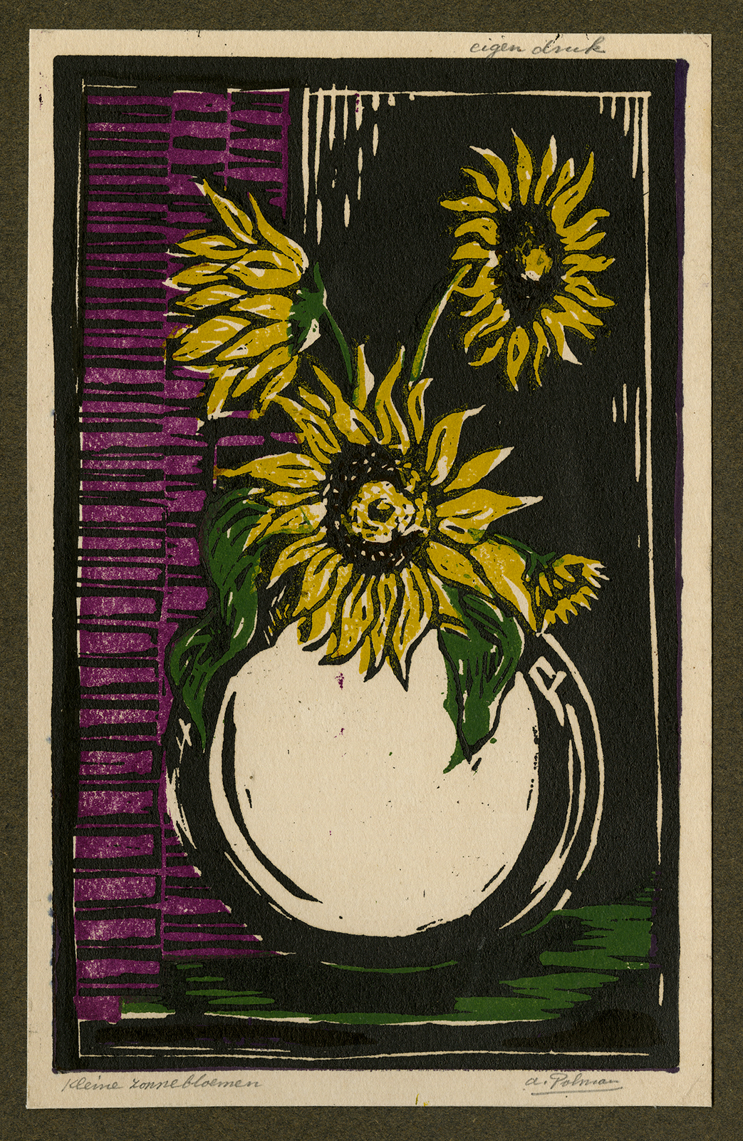 , Antique Print-VASE-SUNFLOWERS-Polman-ca. 1940, Pictura Antique Prints