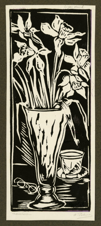 Antique Print-VASE-NARCISSUS-GLASSES-SAUCER-Polman-ca. 1940