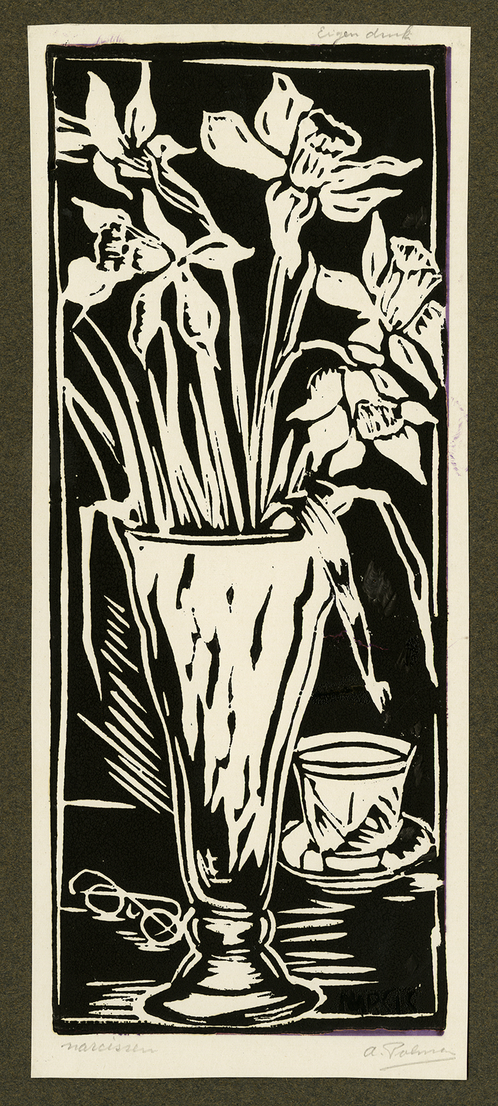 , Antique Print-VASE-NARCISSUS-GLASSES-SAUCER-Polman-ca. 1940, Pictura Antique Prints