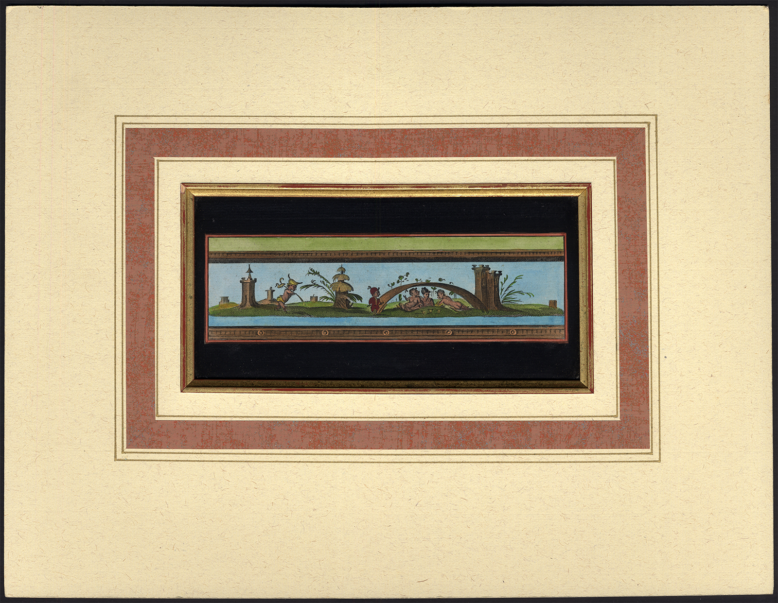 , Antique Print-DECORATION-MINIATURE PEOPLE-LANDSCAPE-Anonymous-1750, Pictura Antique Prints