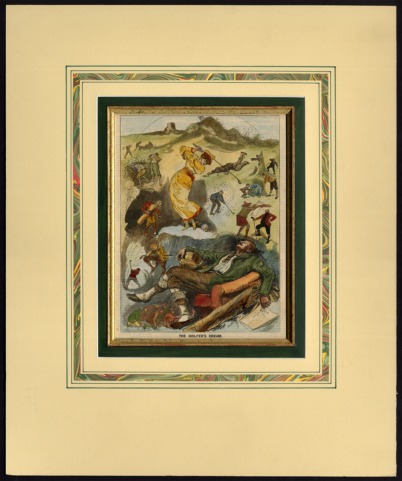 , Antique Print-GOLF-SLEEP-NIGHTMARE-HOLE IN ONE-PUNCH-Harry Juriens-1920, Pictura Antique Prints