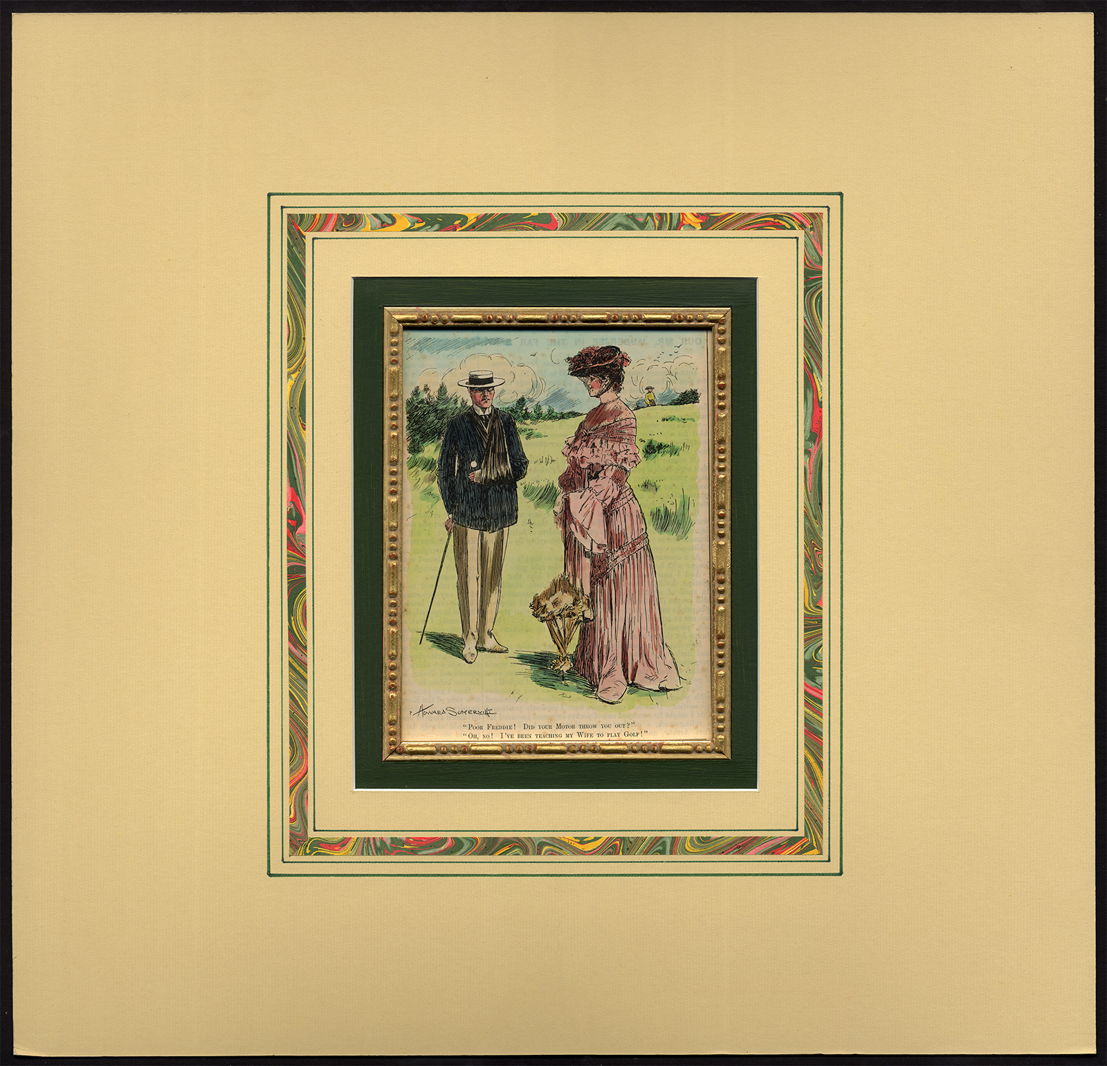 , Antique Print-GOLF-WOUND-ARM-SLING-WOMAN-PUNCH-Howard Somerville-1920, Pictura Antique Prints