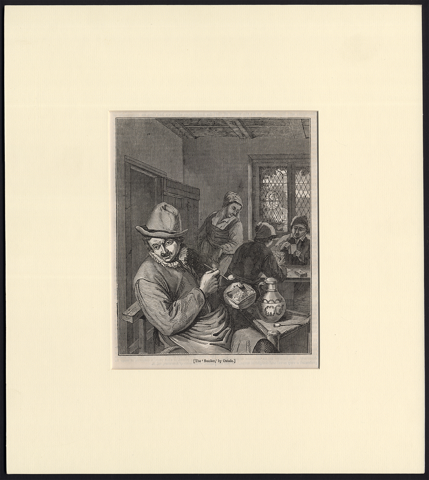 , Antique Print-TAVERN-SMOKING-PIPE-CARD-GAME-WAITRESS-Van Ostade-Jackson-1880, Pictura Antique Prints