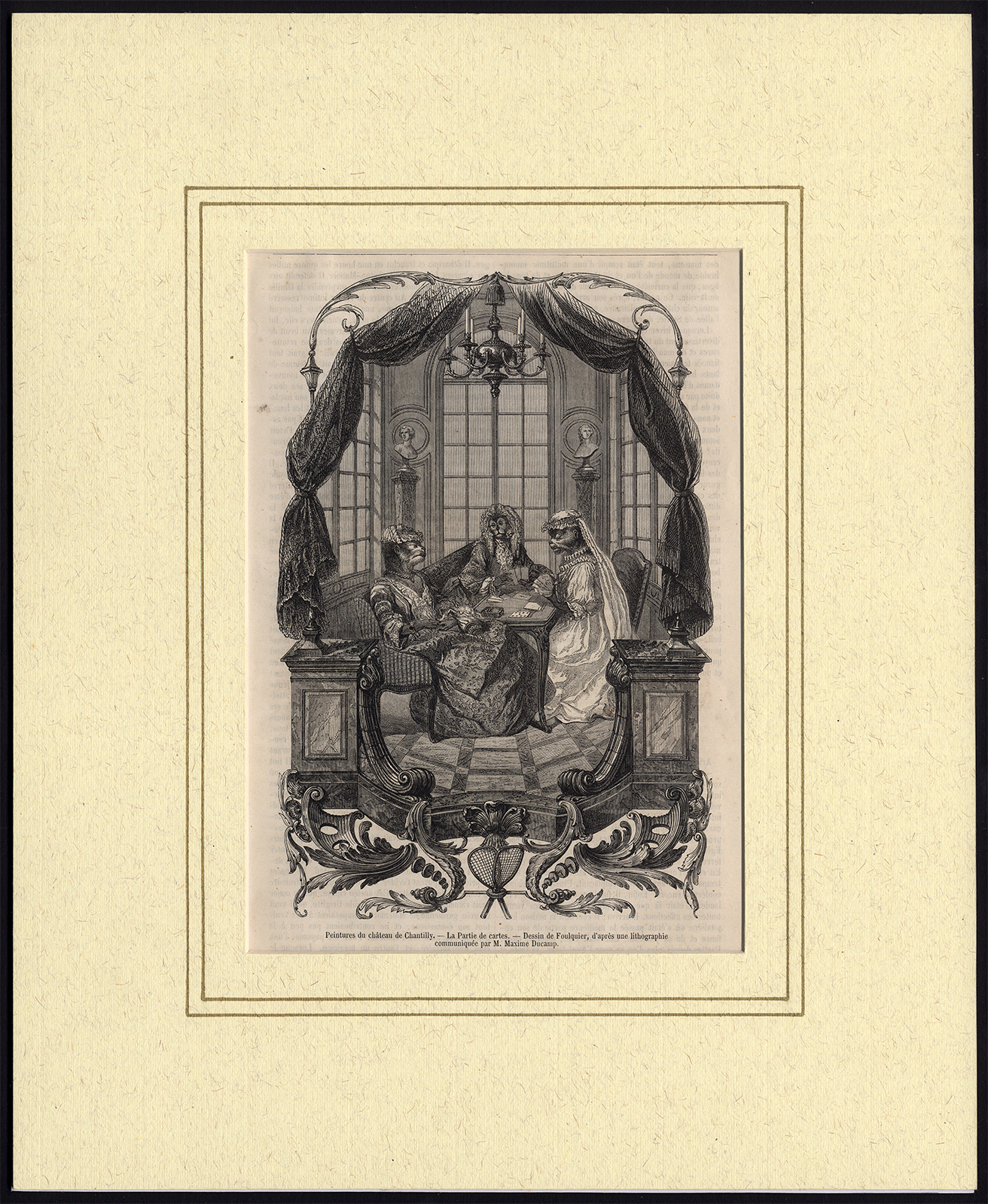 , Antique Print-MONKEY-DRESS-CARD GAME-Foulquier-1890, Pictura Antique Prints