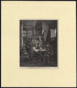 Antique Print-BARN-FARMER-CARD GAME-PIPE-SMOKE-Burger-1874