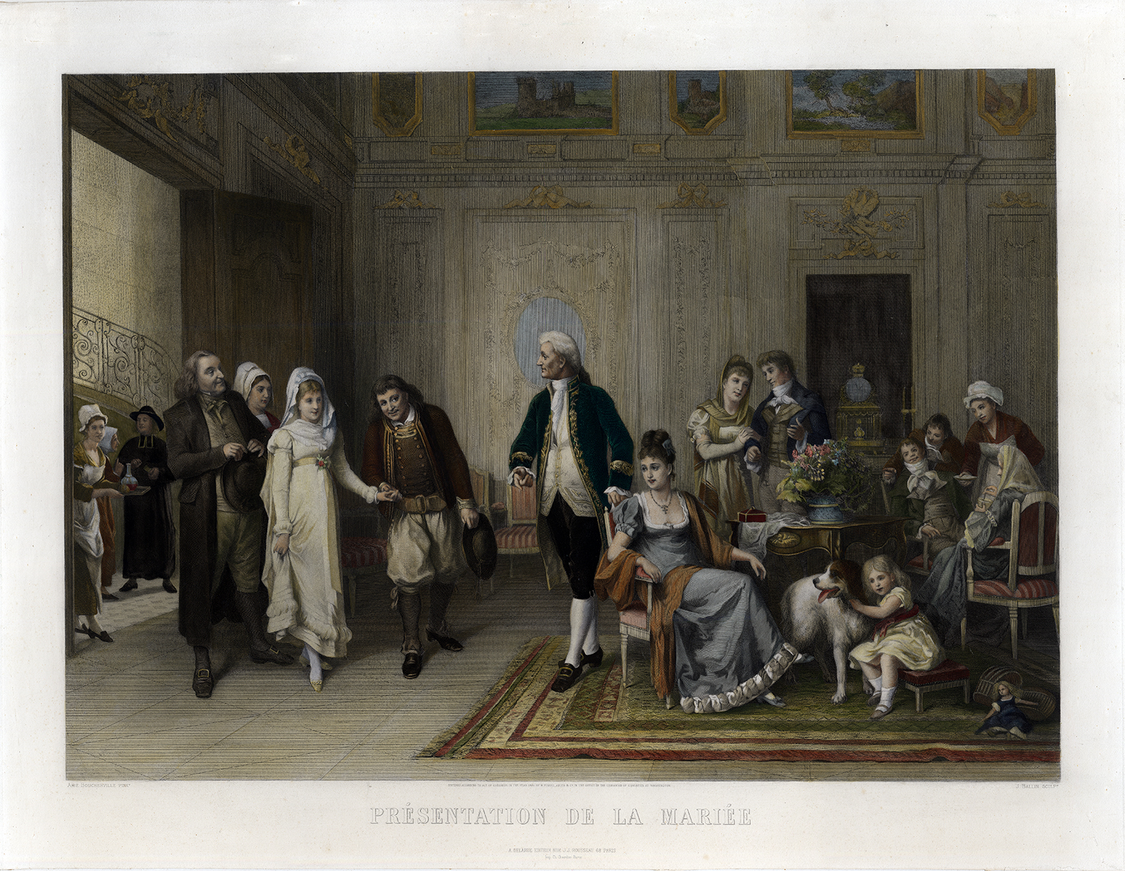 , Antique Print-MARRIAGE-PRESENTATION-BRIDE-FAMILY-De Boucherville-Ballin-1881, Pictura Antique Prints
