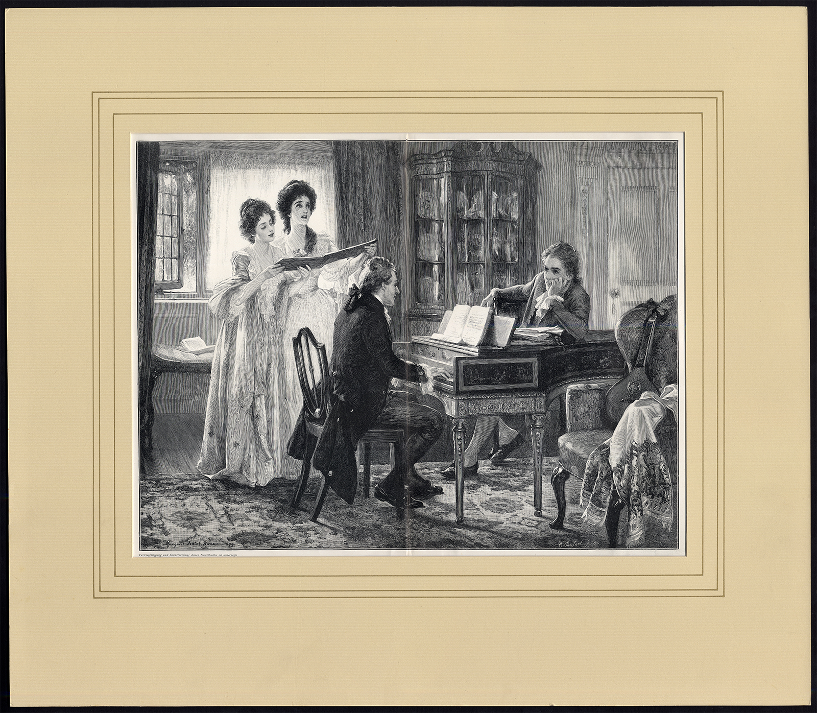 , Antique Print-SHERIDAN-LINSEY-HARPSICHORD-COMPOSER-SING-Dicksee-Comfort-1900, Pictura Antique Prints