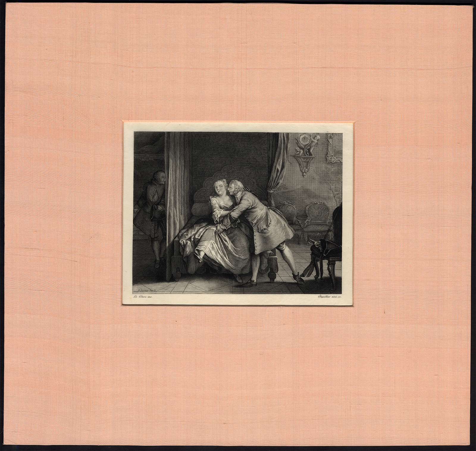 , Antique Print-PEEPING TOM-CURTAIN-BED-COUPLE-LeClerc-Depollier-1880, Pictura Antique Prints