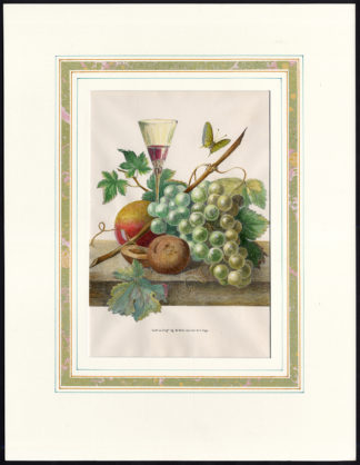Antique Print-STILL LIFE-PEACH-GRAPE-WINE-BUTTERFLY-Anonymous-1920