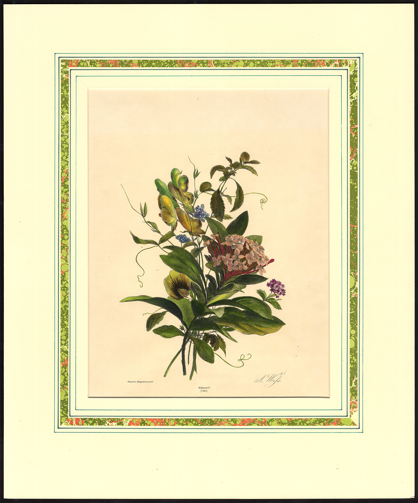 , Antique Print-BOUQUET-FLOWER-LEAF-NO. 29-Desguerrois-Weiss-1850, Pictura Antique Prints